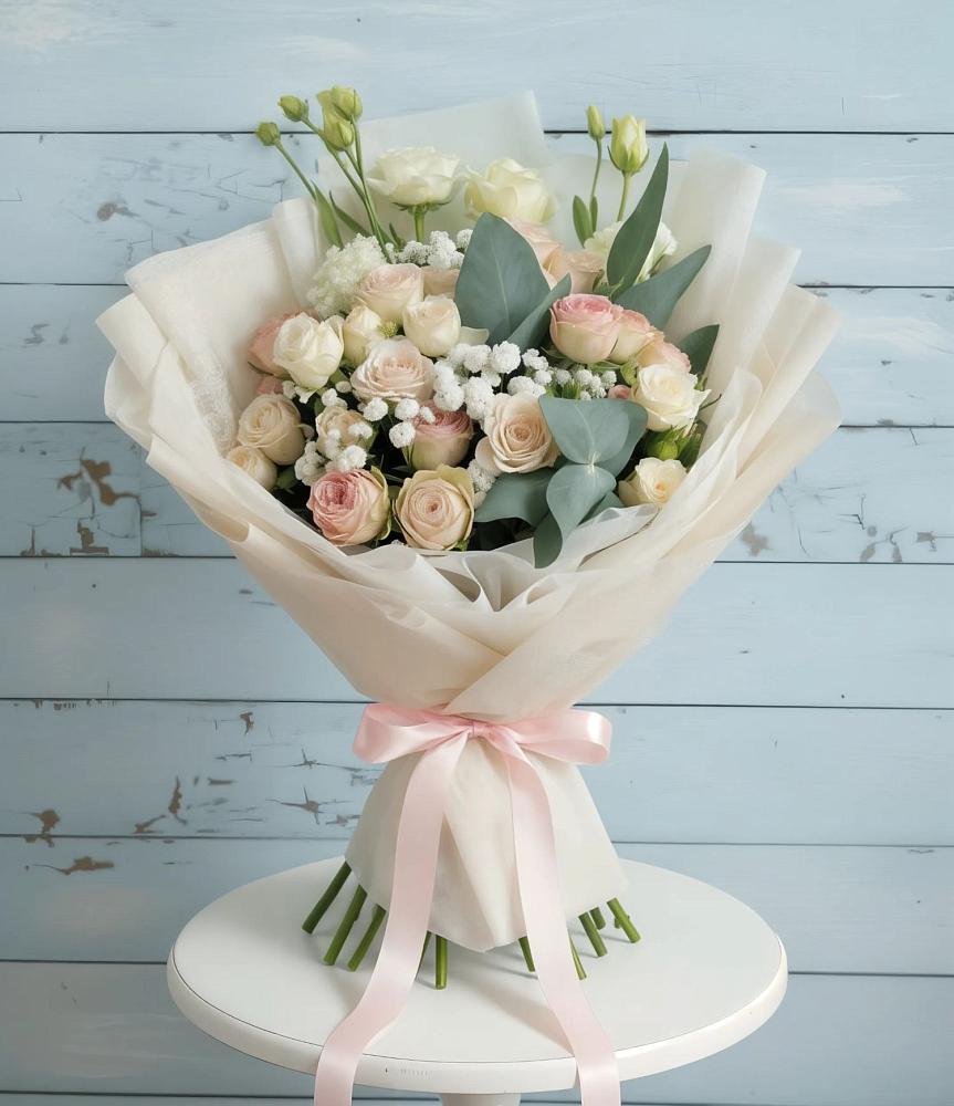 Букет цветов из: Розы и Лизиантусы в Колычево Можайского района